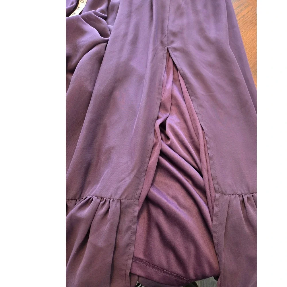 Birdy Grey Plum Purple Michelle Chiffon Ruffle Flutter Maxi Bridesmaid Dress M - Picture 13 of 13